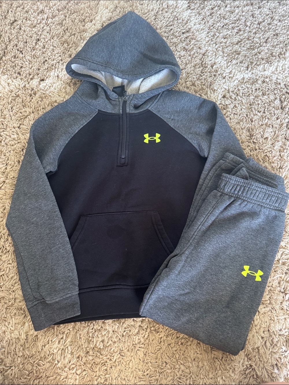 Under Armour Boys Black & Gray Hoodie and Joggers Set with Neon Logo